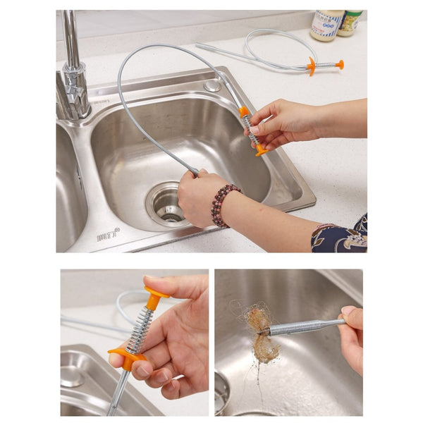 Drain Snake Bathroom Sewer Dredge Anti Clogging Tool Kitchen Sink Flexible  Metal Spring Tube Unblock Tool